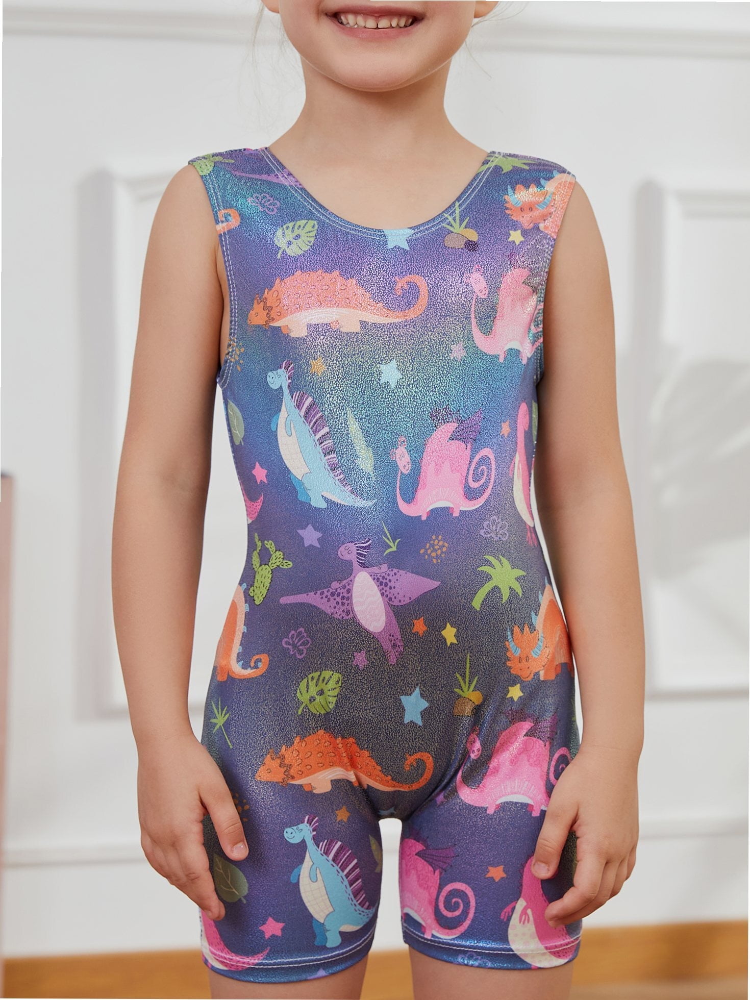 Leotards for Girls Gymnastics Dance Ballet Tank Sparkly Dinosaur