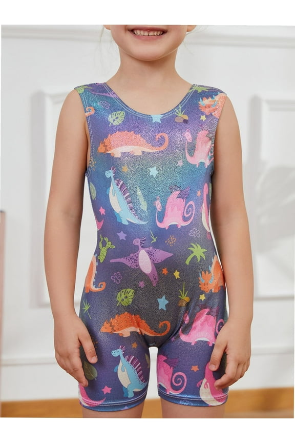Leotards for Girls Gymnastics Dance Ballet Tank Sparkly Dinosaur Cartoon Print One Piece