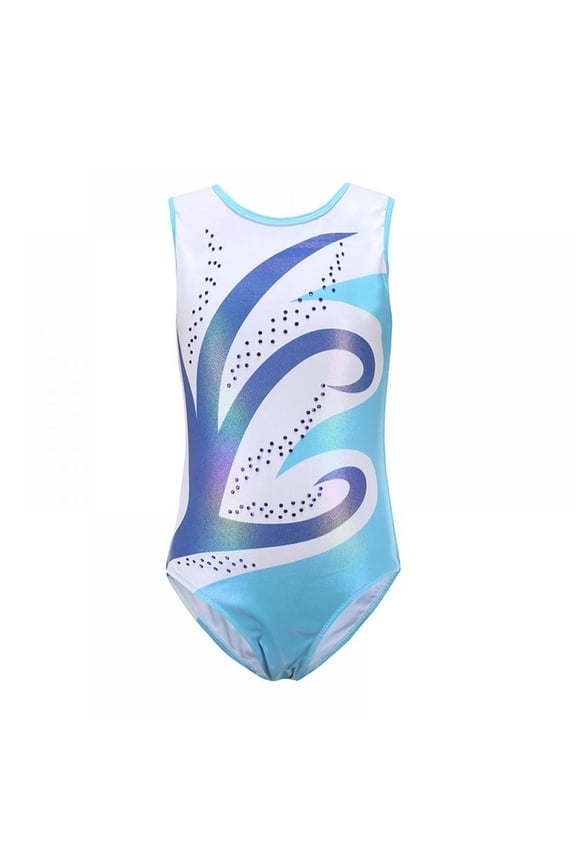 Leotards for Girls Gymnastics Gradient Rainbow Metallic Ballet Dance Clothes, Blue 9-10Y