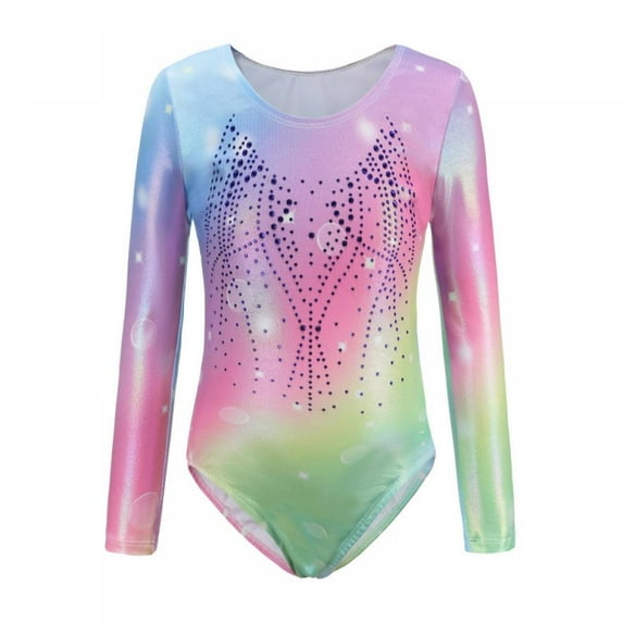 Leotards for Girls Gymnastics Gradient Rinestone Ballet Dancewear Athletic Dance Bodysuit