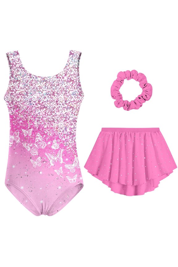 Leotards for Girls Gymnastics Hollow Back Sleeveless Leotard with Removable Skirt for 5-9 Years