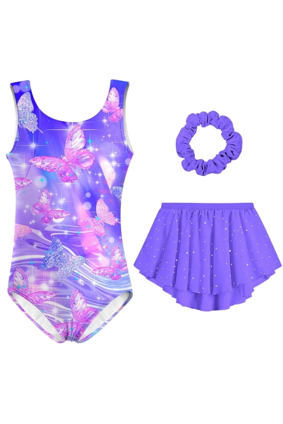 Leotards for Girls Gymnastics Hollow Back Sleeveless Leotard with Removable Skirt for 5-9 Years