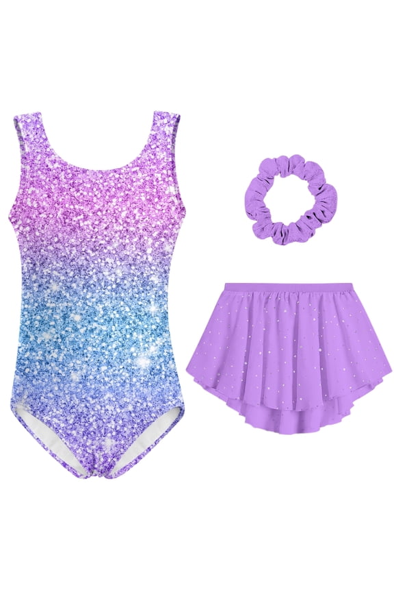 Gymnastic Leotard for Girls Sleeveless Ballet Dance Dress Outfit with Skirt Hair Scrunchie 5-9 Years