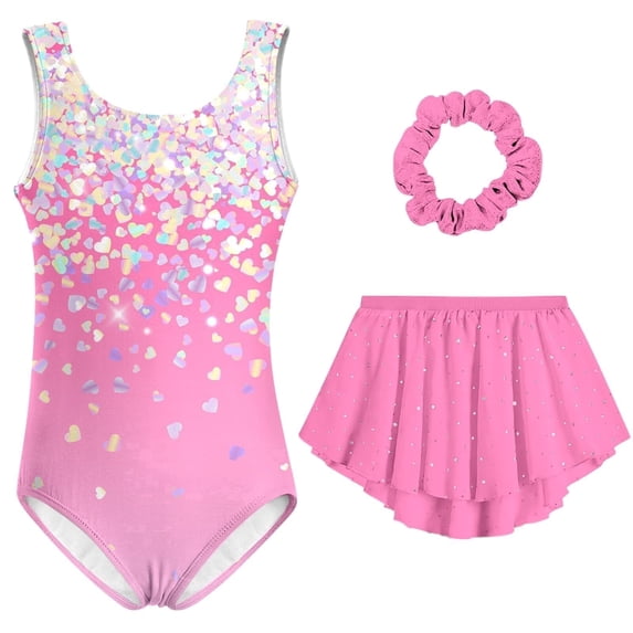 Lanbubble Girls Gymnastics Leotards Sleeveless Ballet Leotard for Girl Dance Outfit with Skirt Hair Scrunchie 5-9 Years