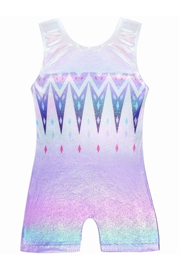 Leotards for Girls Gymnastics Kids Children Biketard with Shorts Sparkly Rainbow Star Dance Unitards Purple