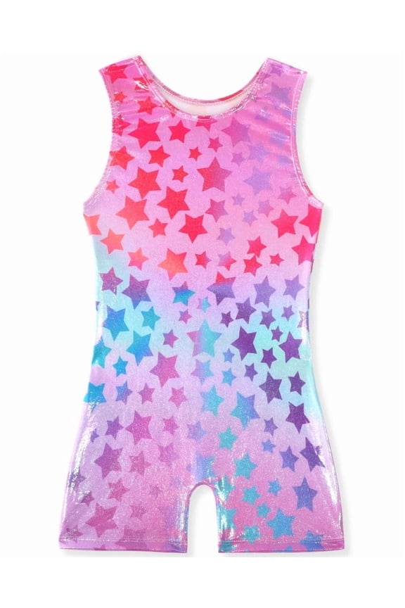 Leotards for Girls Gymnastics Kids Children Biketard with Shorts Sparkly Rainbow Star Dance Unitards