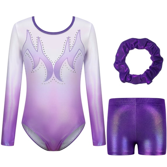 Leotards for Girls Gymnastics Kids Sparkly Gymnastics Outfits with Shorts Long Sleeve Ballet Dance Unitard Biketards 5-12 Years
