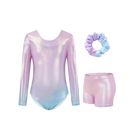 Leotards for Girls Gymnastics,Long Sleeve Sparkly Dance Biketards with Shorts Ballet Tumbling Outfit for 3-12 Years