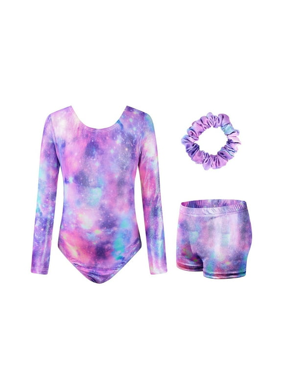 Leotards for Girls Gymnastics,Long Sleeve Sparkly Dance Biketards with Shorts Ballet Tumbling Outfit for 3-12 Years