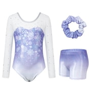 Girls Gymnastics Leotards, Long Sleeve Rhinestone toddler dance outfits with Shorts for Tumbling Ballet