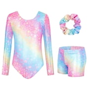 Leotards for Girls Gymnastics,Long Sleeve Sparkly Dance Biketards with Shorts Ballet Tumbling Outfit for 3-12 Years