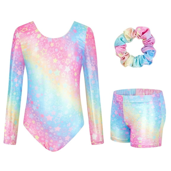 Leotards for Girls Gymnastics,Long Sleeve Sparkly Dance Biketards with Shorts Ballet Tumbling Outfit for 3-12 Years