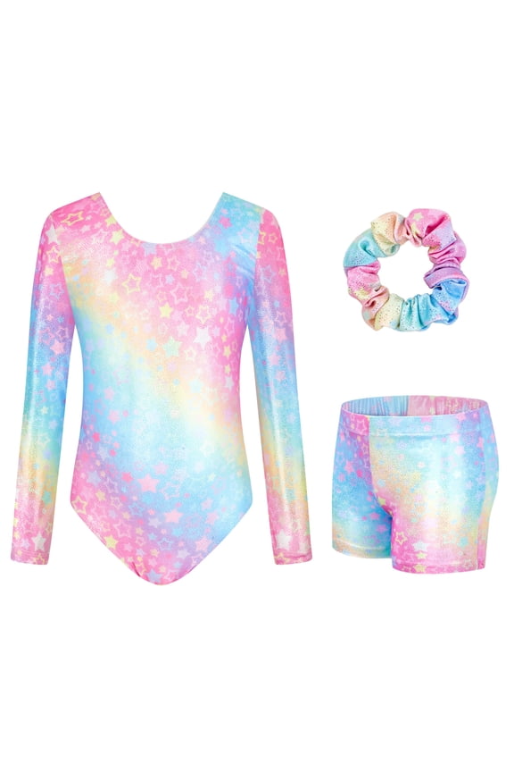 Leotards for Girls Gymnastics,Long Sleeve Sparkly Dance Biketards with Shorts Ballet Tumbling Outfit for 3-12 Years