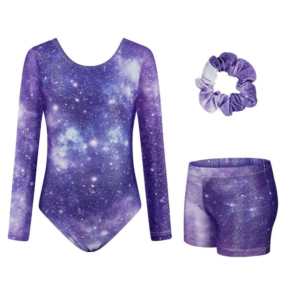 Leotards for Girls Gymnastics,Long Sleeve Sparkly Dance Biketards with Shorts Ballet Tumbling Outfit for 3-12 Years