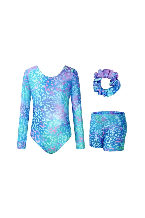 Leotards for Girls Gymnastics, Long Sleeve Sparkly Dance Biketards with Shorts Ballet Tumbling Outfit for 3-12 Years