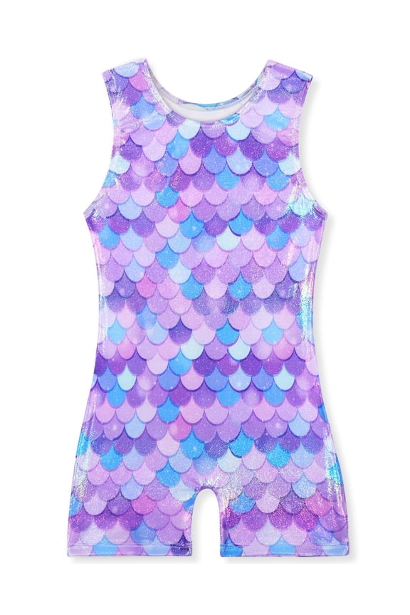 Leotards for Girls Gymnastics Toddler Dance Biketards Mermaid Unicorn Athletic Dance Wear Shiny Mermaid Purple