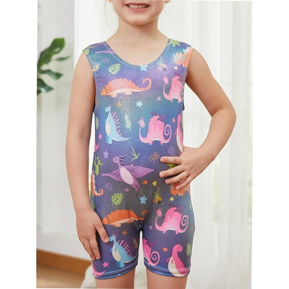 Leotards for Girls Gymnastics Toddler Kids Tumbling Outfits Biketards Unitards Colorful Dinosaur