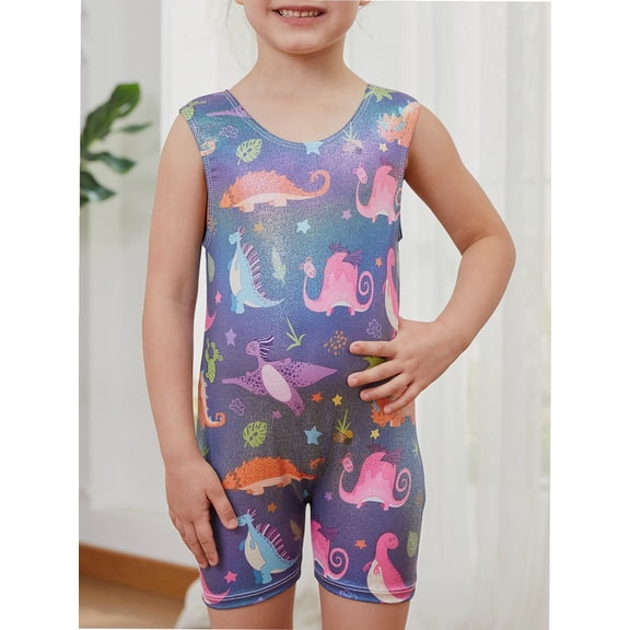 Leotards for Girls Gymnastics Toddler Kids Tumbling Outfits Biketards Unitards Colorful Dinosaur
