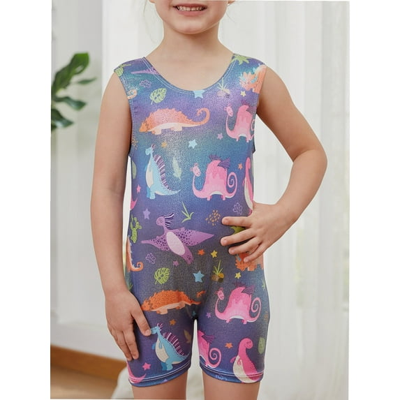 Leotards for Girls Gymnastics Toddler Kids Tumbling Outfits Biketards Unitards Colorful Dinosaur