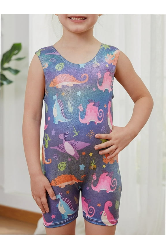 Leotards for Girls Gymnastics Toddler Kids Tumbling Outfits Biketards Unitards Colorful Dinosaur