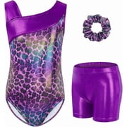 Leotards for Girls Gymnastics with Y-neck,Sparkly Dance Unitards with Shorts Biketards Outfit for 3-12 Years