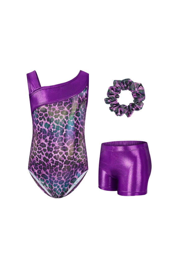 Leotards for Girls Gymnastics with Y-neck,Sparkly Dance Unitards with Shorts Biketards Outfit for 3-12 Years