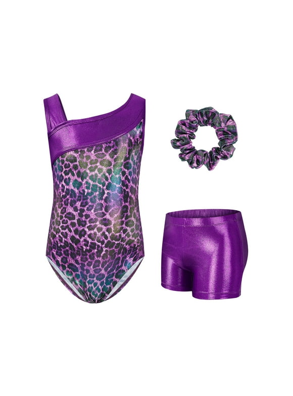 Leotards for Girls Gymnastics with Y-neck,Sparkly Dance Unitards with Shorts Biketards Outfit for 3-12 Years