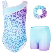 Leotards for Girls Gymnastics with Y-neck,Sparkly Dance Unitards with Shorts Biketards Outfit for 3-12 Years