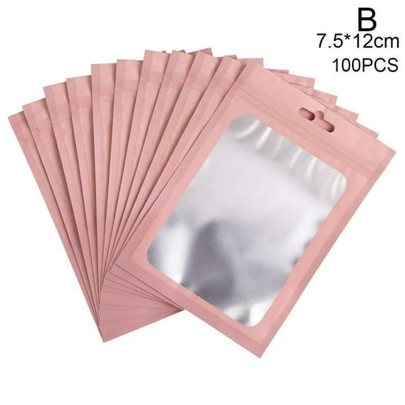Leotrusting Matt Pink Aluminum Foil Window Zip Lock Bags Christmas Gifts Pouches Pink Jewelry Nail Beauty Bracelets Package Bags