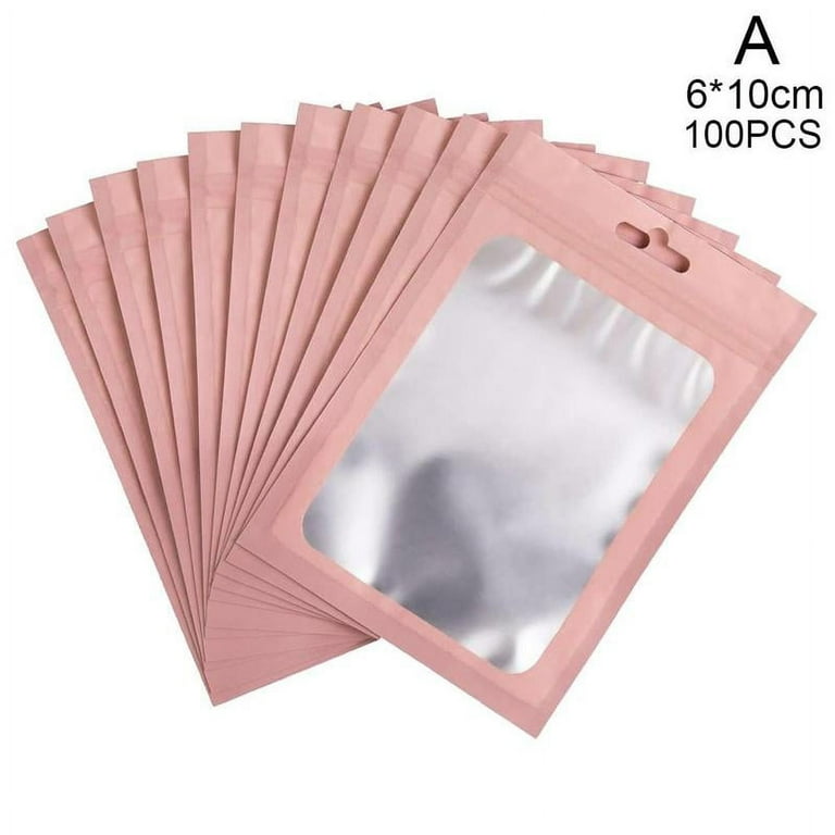 Leotrusting Matt Pink Aluminum Foil Window Zip Lock Bags Christmas Gifts  Pouches Pink Jewelry Nail Beauty Bracelets Package Bags 