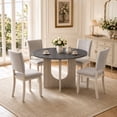 thumbnail image 1 of Leovanni 48inch Round Dining Table Set for 4 Modern Solid Wood 5-Piece Kitchen & Dining Room Set with Upholstered Chairs Pedestal Base, Gray, 1 of 8