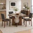 thumbnail image 1 of Leovanni 48inch Round Dining Table Set for 4 Modern Solid Wood 5-Piece Kitchen & Dining Room Set with Upholstered Chairs Pedestal Base, Walnut, 1 of 7