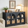 thumbnail image 1 of Leovanni 55" Sideboard Cabinet with Glass Doors, Wood Buffet Cabinet with Adjustable Shelves and Cable Management, Storage Console for Dining Room, Living Room, Entryway, Black, 1 of 10