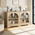 thumbnail image 1 of Leovanni 55" Sideboard Cabinet with Glass Doors, Wood Buffet Cabinet with Adjustable Shelves and Cable Management, Storage Console for Dining Room, Living Room, Entryway, Natural, 1 of 10