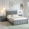 thumbnail image 1 of Leovanni Modern 3-Piece Full Upholstered Bedroom Set with Platform Bed and 2 Nightstands, Storage Headboard with Charging Station, Dark Gray, 1 of 6
