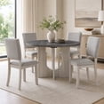 thumbnail image 1 of Leovanni Modern 47" 5-Piece Solid Wood Round Dining Table Set with 4 Upholstered Chairs, Pedestal Base Kitchen & Dining Room Set, Gray, 1 of 8