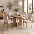 thumbnail image 1 of Leovanni 48inch Round Dining Table Set for 4 Modern Solid Wood 5-Piece Kitchen & Dining Room Set with Upholstered Chairs Pedestal Base, Natural, 1 of 7