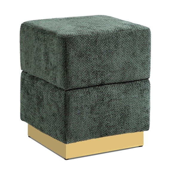 Leovanni Storage Ottoman, Chenille Upholstered Cube Footstool Storage Bench with Stainless Steel Base, Vanity Stool Chair, Foot Rest Under Desk for Bedroom, Living Room, Dorm, Entryway