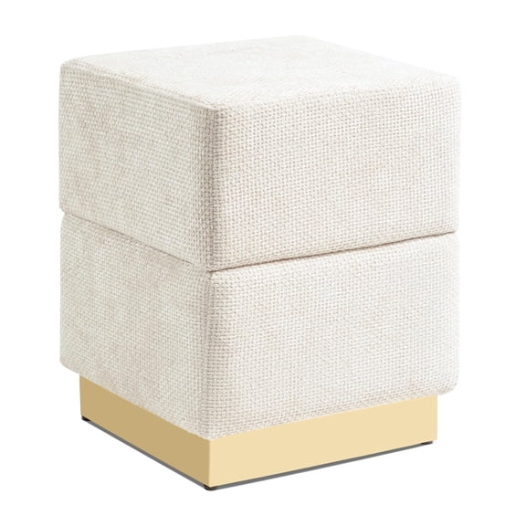 Leovanni Storage Ottoman, Chenille Upholstered Cube Footstool Storage Bench with Stainless Steel Base, Vanity Stool Chair, Foot Rest Under Desk for Bedroom, Living Room, Dorm, Entryway