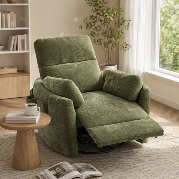 Leovanni Swivel Rocker Power Recliner Chair, 270° Swivel Glider Recliner with USB & Type-C Charging, Upholstered Glider Chair for Living Room, Nursery, Bedroom