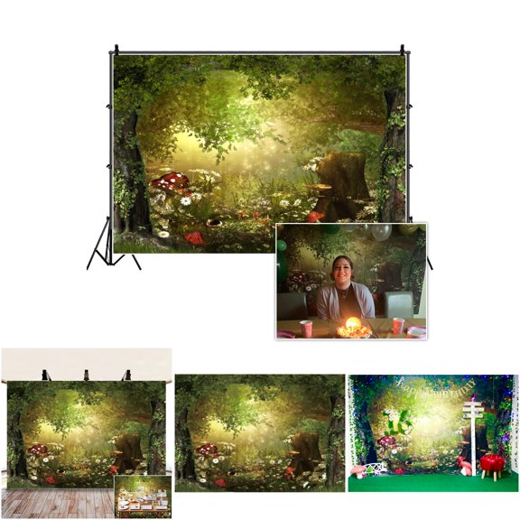 Leowefowa 7x5ft Green Enchanted Fairytale Forest Photo Background for Studio & Party Shoots