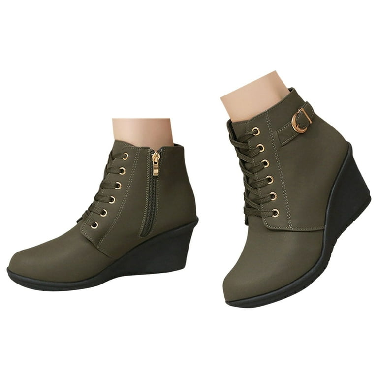 Leozcaa Ankle Boots Women's Slip on High Top Wedge Sneakers Hidden