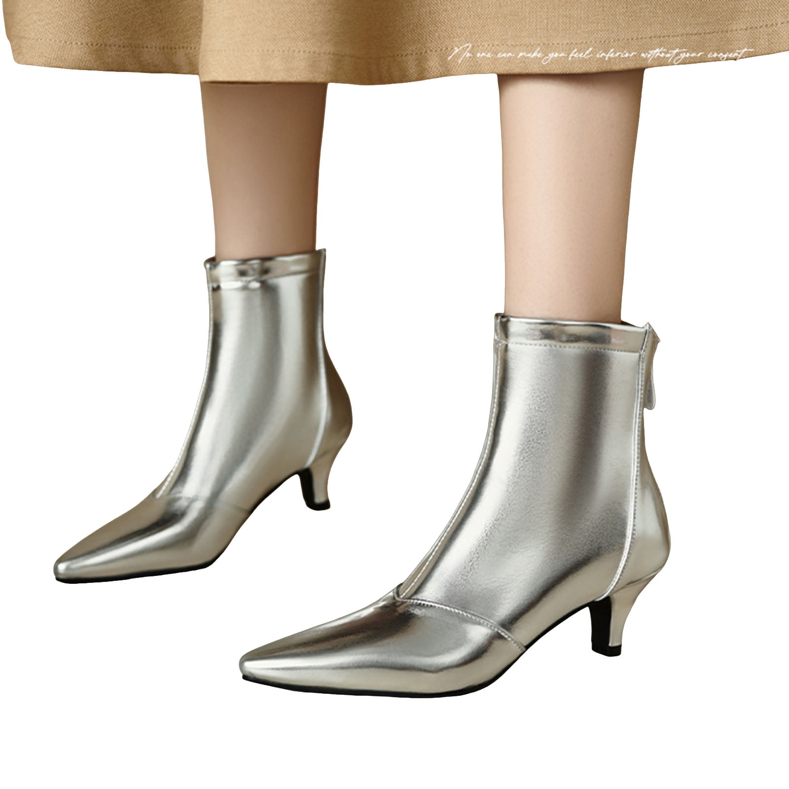 Leozcaa Ankle Boots for Women Kitten Low Heel Pointed Toe Booties