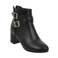 thumbnail image 1 of Leozcaa Ankle Boots for Women's Chunky Heel Close Toe Fall Heeled Booties Shoes Short Boots Belt Buckle, 1 of 7