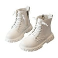 thumbnail image 1 of Leozcaa Boys Girls Waterproof Combat Boots Lace Up Side Zipper Ankle Booties for Toddler Little Big Kid, 1 of 7
