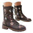 thumbnail image 1 of Leozcaa Combat Boots for Women Ethnic Vintage Flower Lace Up Leather Chunky Block Mid Heels Mid-Calf Boots, 1 of 9