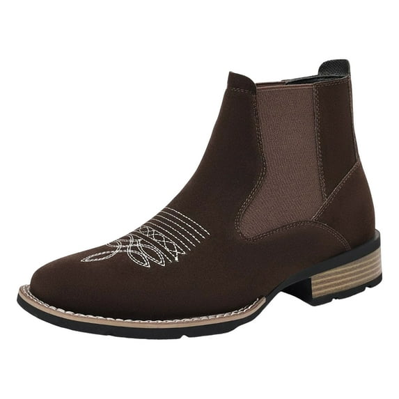 Leozcaa Cowboy Boots Men Boots Pointed Toe Vintage Square Toe Pointed Mid-Calf Leather Western Boots
