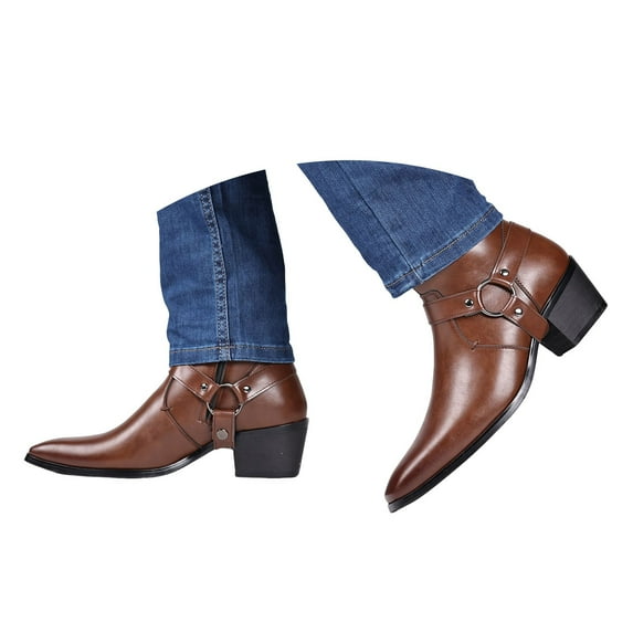 Leozcaa Cowboy Boots for Men Pointed Toe Ankle Boots Western Chelsea Boot Casual Dress Slip On Men Shoes