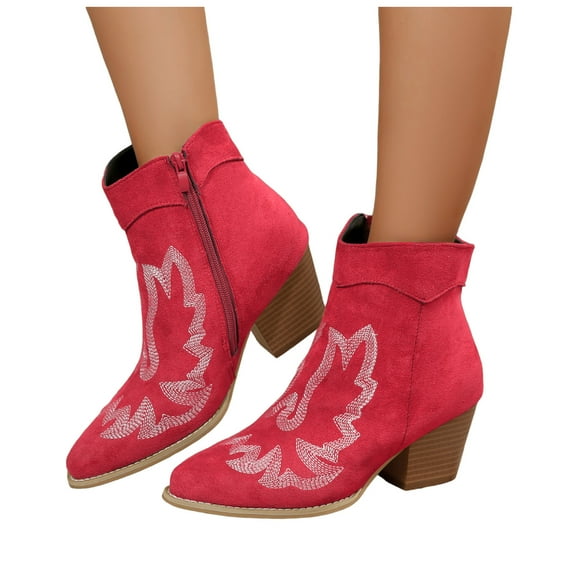 Leozcaa Cowboy Boots for Women Ankle Cowgirl Booties Mid Calf Pointed Toe Western Boots Short Booties