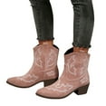 thumbnail image 1 of Leozcaa Cowboy Boots for Women Cowgirl Western Ankle Boots Low Chunky Heels Round Toe Fall Short Booties, 1 of 8